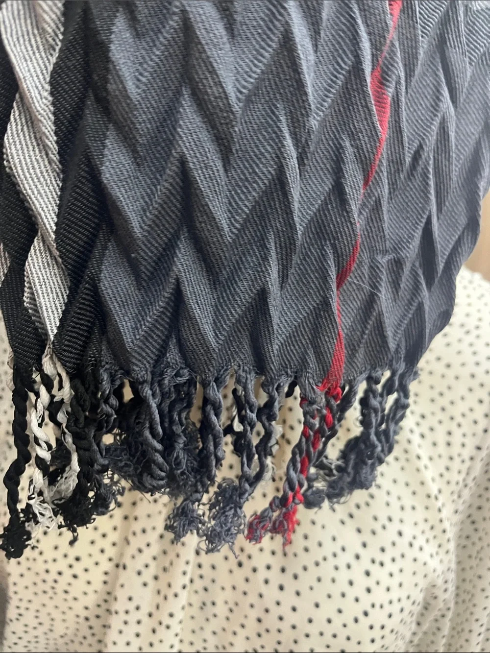 Gray Plaid Crinkled Pattern Lightweight Fringe Scarf - Women Accessories S222